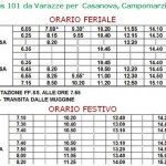 Orario nuova linea bus 101 da Varazze per  Casanova, Campomarzio e Faie