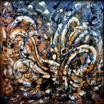 Piumatti Margherita: “Primavera nell’aria”, ceramica, ingobbio e smalto, cm. 30x30